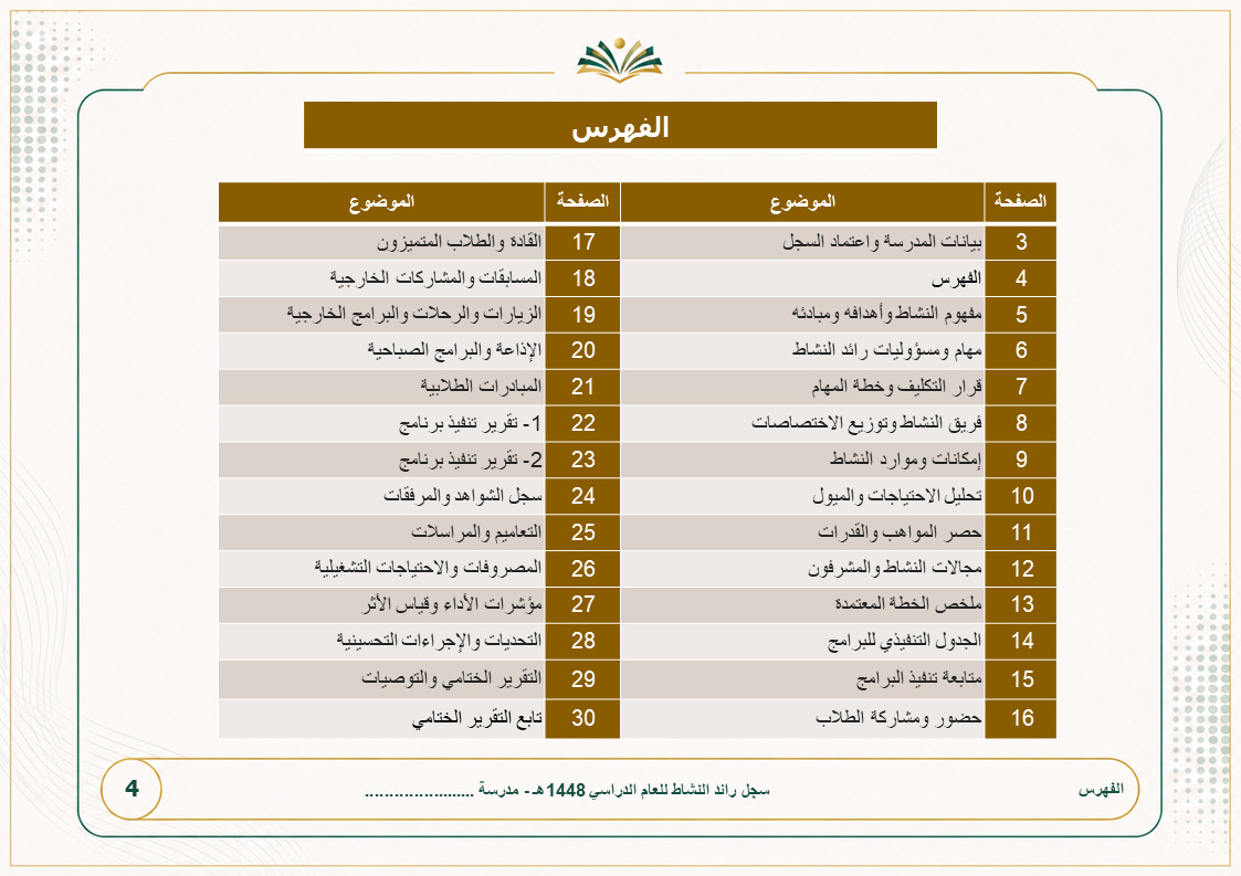 سجل رائد النشاط الطلابي 1448هـ - نموذج 2
