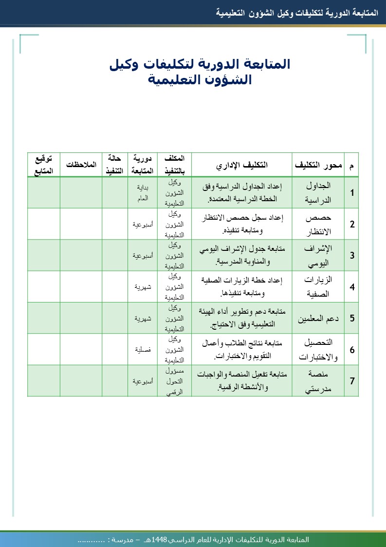 المتابعة الدورية للتكليفات الإدارية 1448هـ