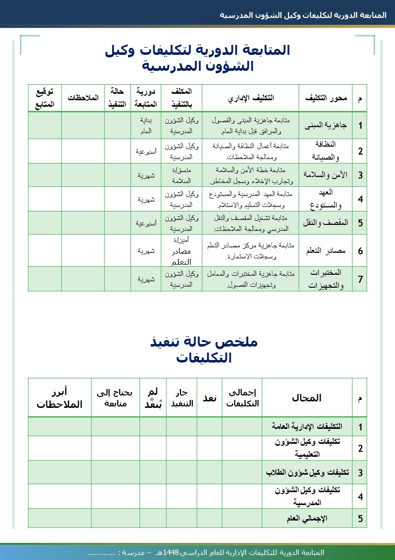 المتابعة الدورية للتكليفات الإدارية 1448هـ
