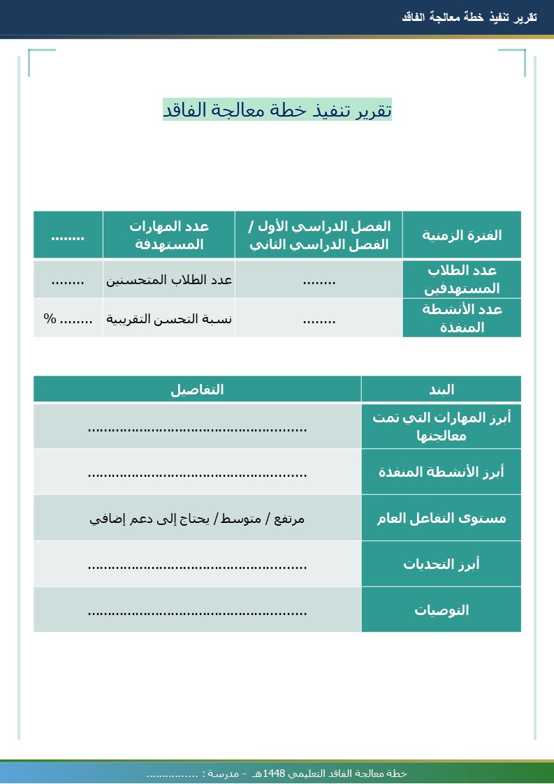 خطة معالجة الفاقد التعليمي 1448هـ