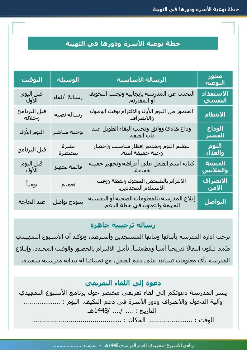 برنامج الأسبوع التمهيدي 1448هـ