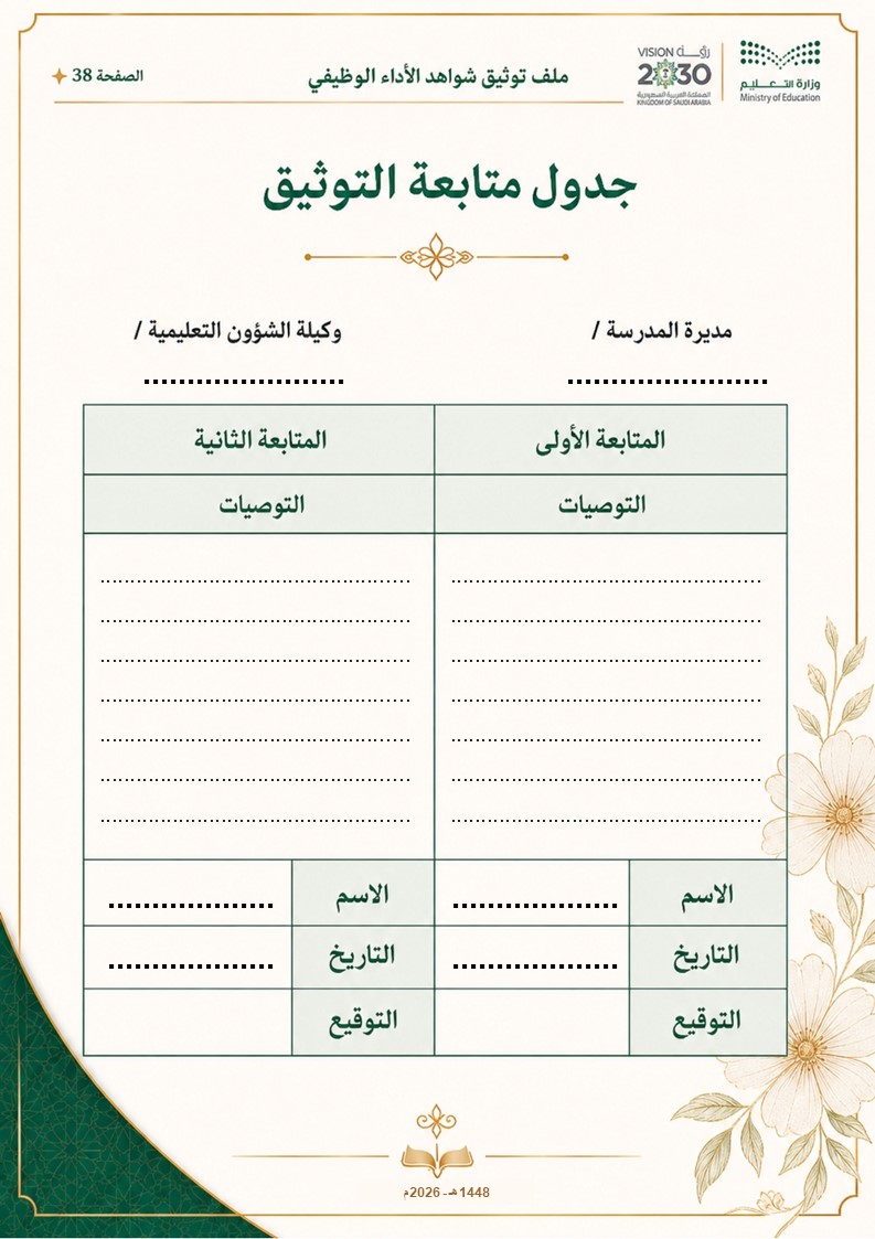 ملف توثيق شواهد الأداء الوظيفي للمعلم والمعلمة