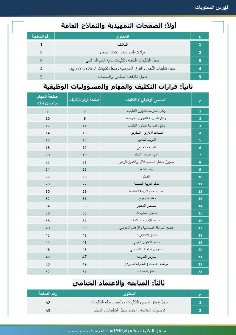 سجل التكليفات والمهام 1448هـ