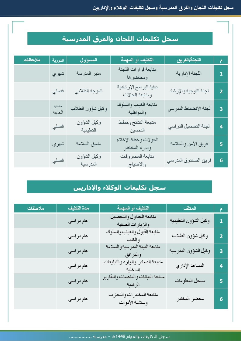 سجل التكليفات والمهام 1448هـ