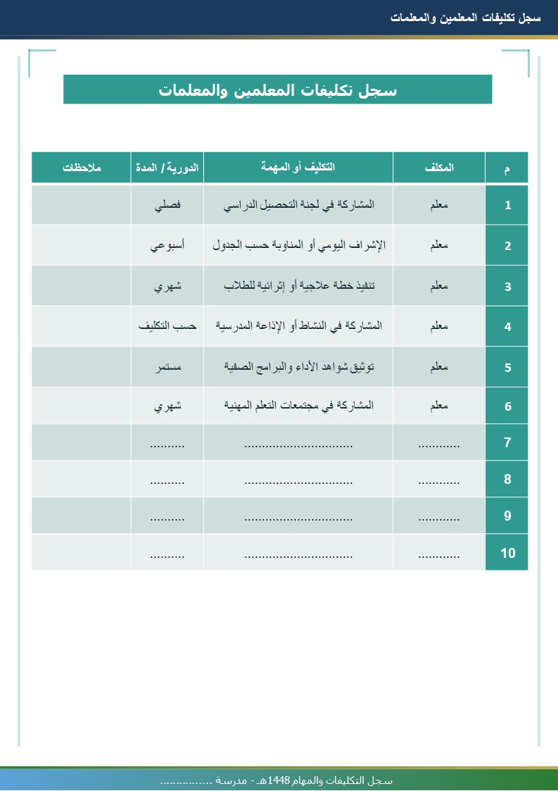 سجل التكليفات والمهام 1448هـ