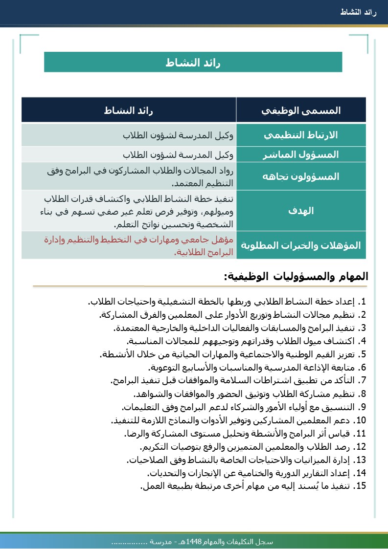 سجل التكليفات والمهام 1448هـ