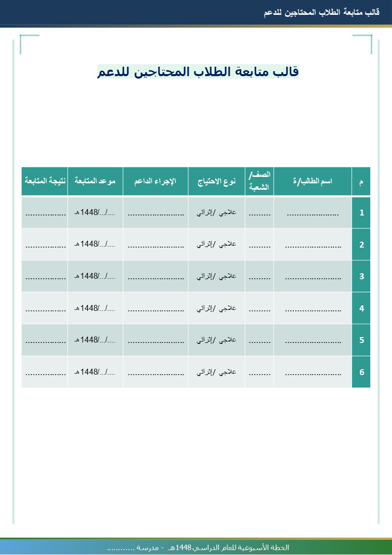 قالب الخطة الأسبوعية للمعلم 1448هـ
